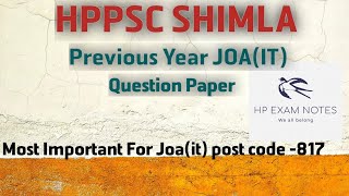 HPPSSC Previous Year Question paper class - 27 !! Joa (it) Preparation !!