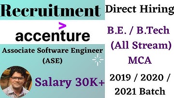 Accenture Direct Hiring|Freshers Recruitment|2019/2020/2021 Batch| Associate Software Engineer(ASE)