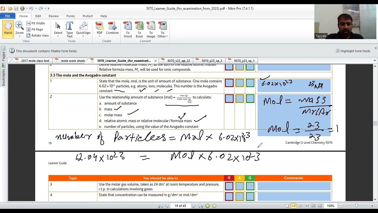 O level chemistry mole ,concentration and persentage yield part 1