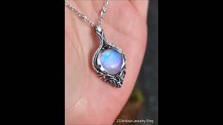 🩵Anasvyr✨️moonstone sterling silver handmade wire wrapped fantasy elven talisman pendant necklace