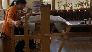 Weaving Pashmina Shawl  on a Jack Loom at our weaving studio at Choglamsar village in Ladakh.