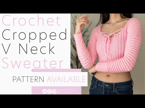 EASY Crochet Long Sleeve Cropped V Neck Sweater | Pattern & Tutorial DIY