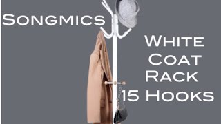Songmics 15 Hooks White Coat Rack Stand URCR17W DURABLE - Stoving varnish finish on surface makes the coat rack water-proof, rust-proof and easy to clean EASY ASSEMBLY -