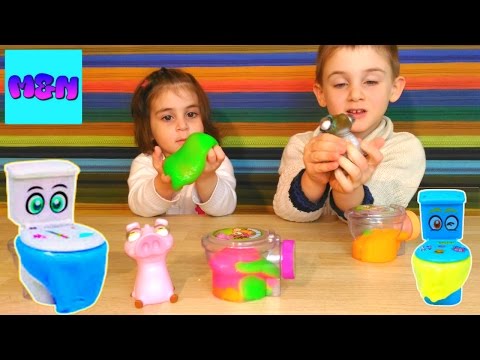 Slime CHALLENGE  მათე და ნინა თამაშობენ ტყლარწებით  ტყლარწი ჩელენჯი slime toilet toy CHALLENGE