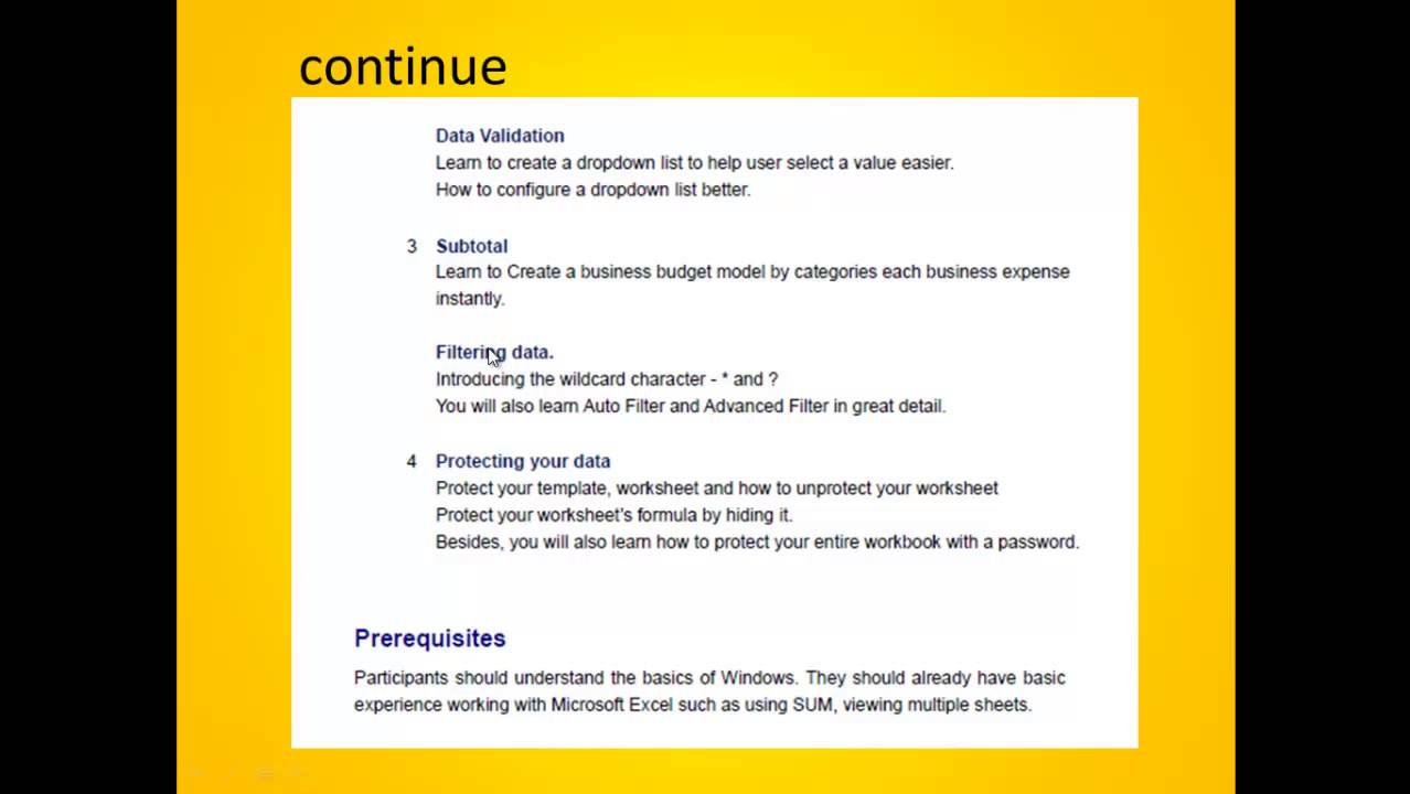 corporate training programs 0314 Course Outline Of Excel Intermediate Advance