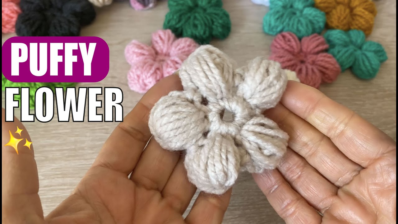 HOW TO Crochet a Puffy Flower - EASY AND FAST - BY LAURA CEPEDA