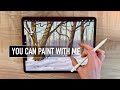 IPAD PAINTING TUTORIAL - Woodland snow tree landscape in Procreate