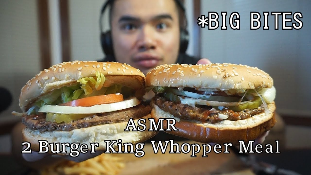 Asmr 2 BURGER KING WHOPPER MEALS * BIG BITES *EXTREME EATING SOUNDS *NO TALKING