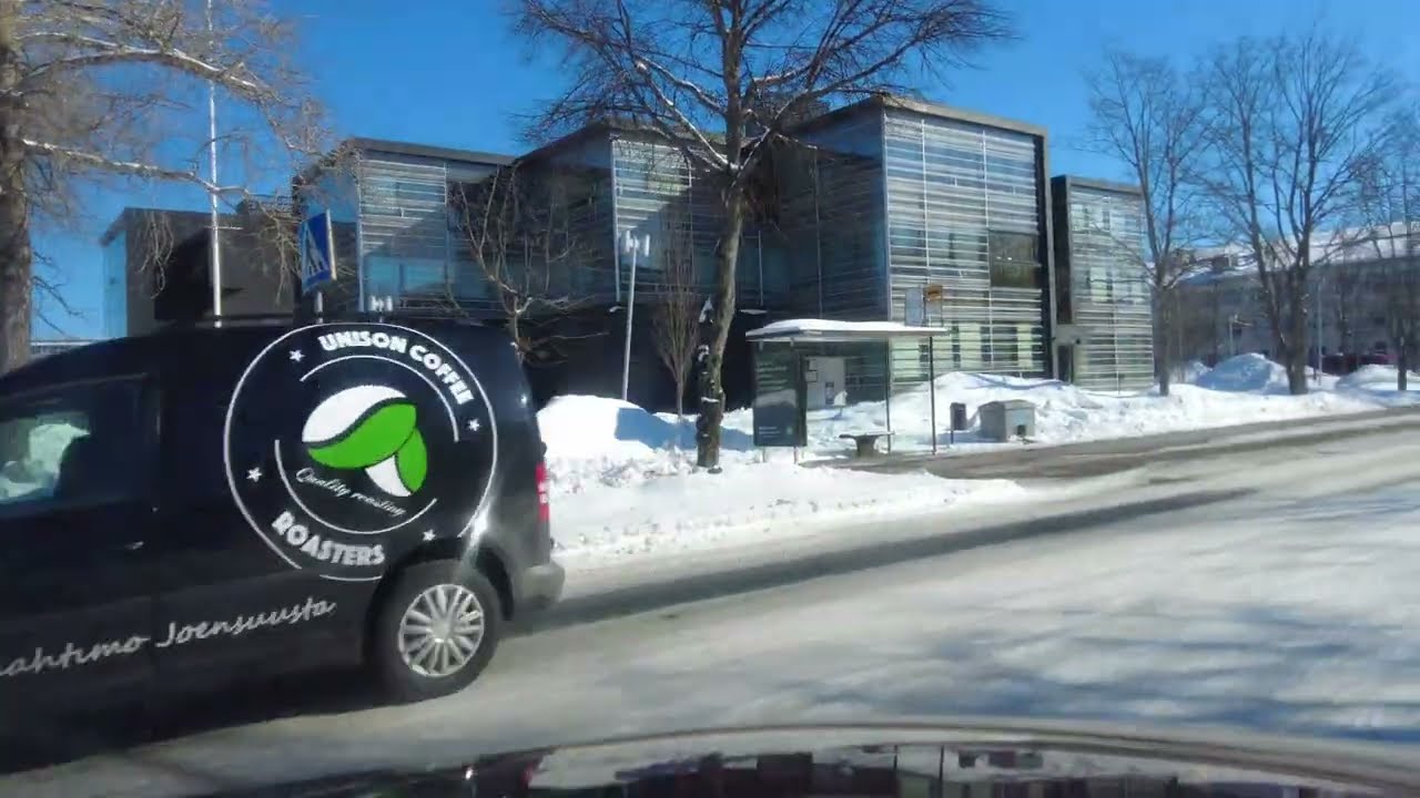 Driving in Joensuu. Finland 4K. 30.3.2023 (strange snow)