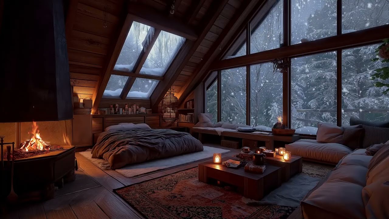 Snowfall at Night 🔥 Peaceful Fireplace Ambience for Sleep, Comfort & ASMR Focus