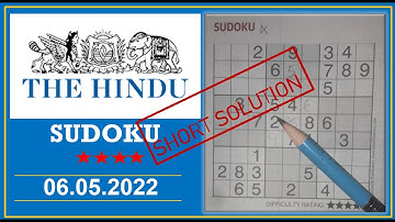 The Hindu  Sudoku May 06, 2022 - 4 Star - Short Solution