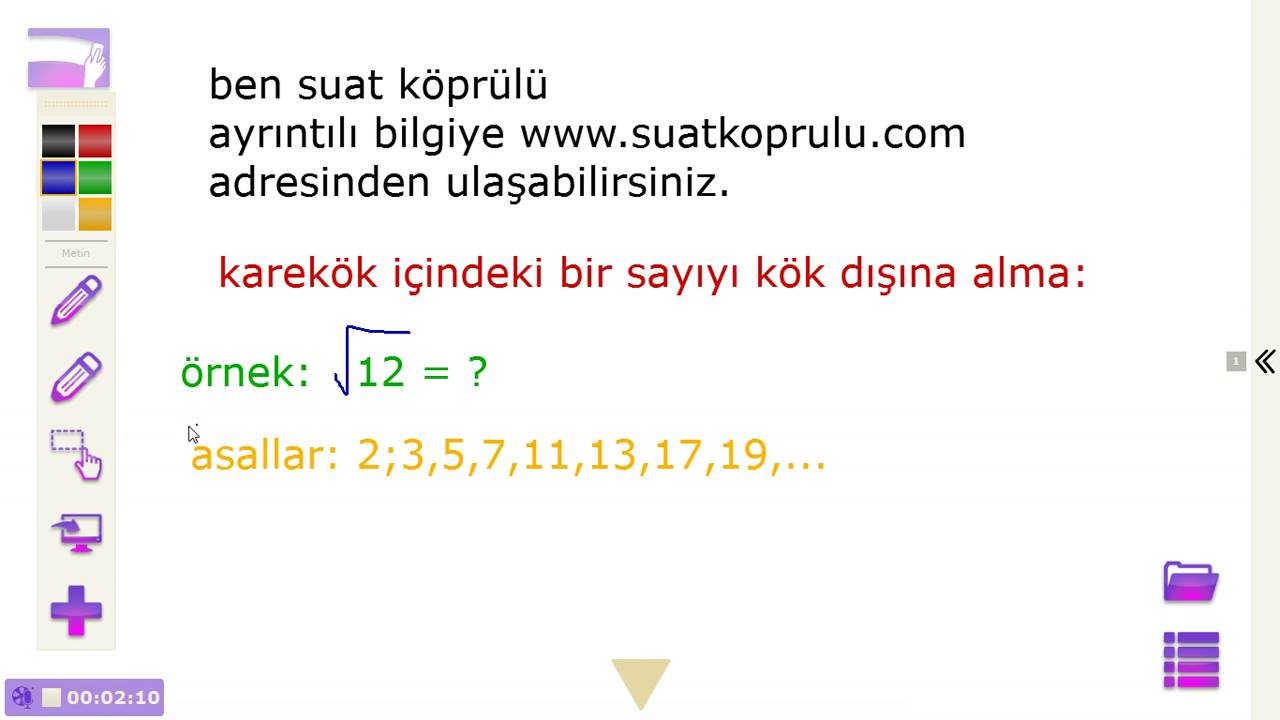 Karekök içindeki bir sayıyı kök dıÅına alma youtube