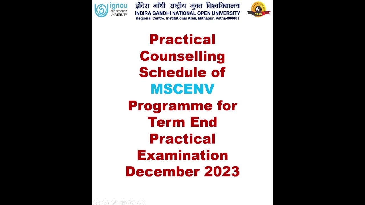 Practical Counselling schedule of MSCENV for TEPE December 2023 | IGNOU RC Patna