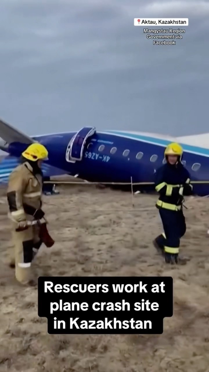 Rescuers work at plane crash site in Kazakhstan #shorts