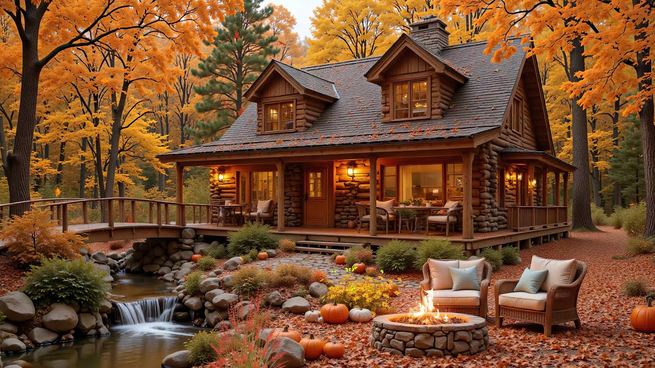 Relaxing Autumn Piano Music for Study, Work 🍂🔥Warm Crackling Fireplace with Soothing Piano Music