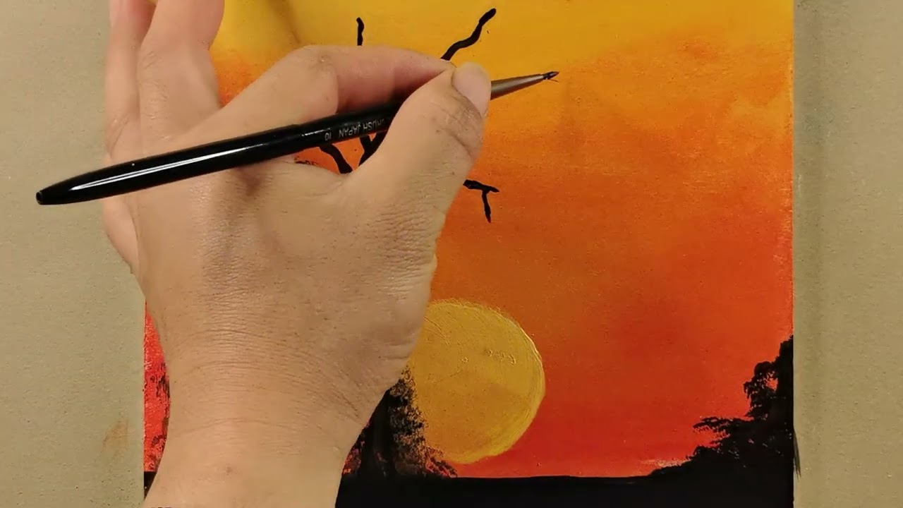 Painting  beautiful nature to easy  Acrylic . artist ແຕ້ມຮູບພາບທຳມະຊາດສວຍງາມງາຍໆ