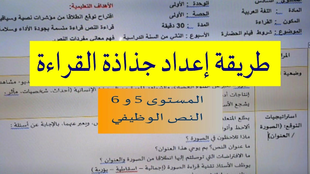 طريقة إعداد جذاذة مكون القراءة (النص الوظيفي) وفق آخر مستجدات المنهاج.