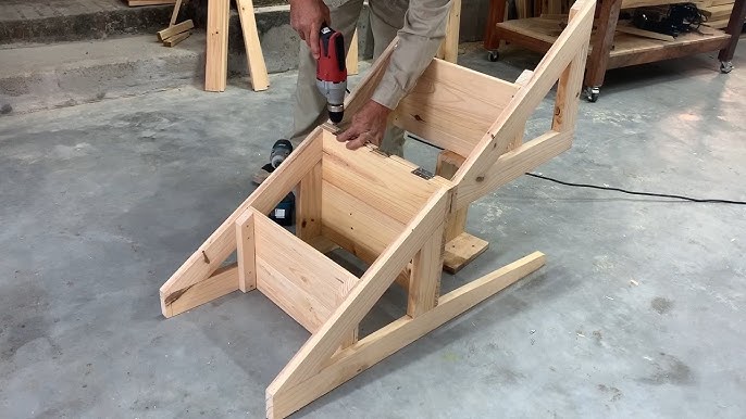 Como hacer una SILLA ESCALERA de madera paso a paso -   Hacer  escalera de madera, Estantes de paletas de madera, Bancos plegables de  madera