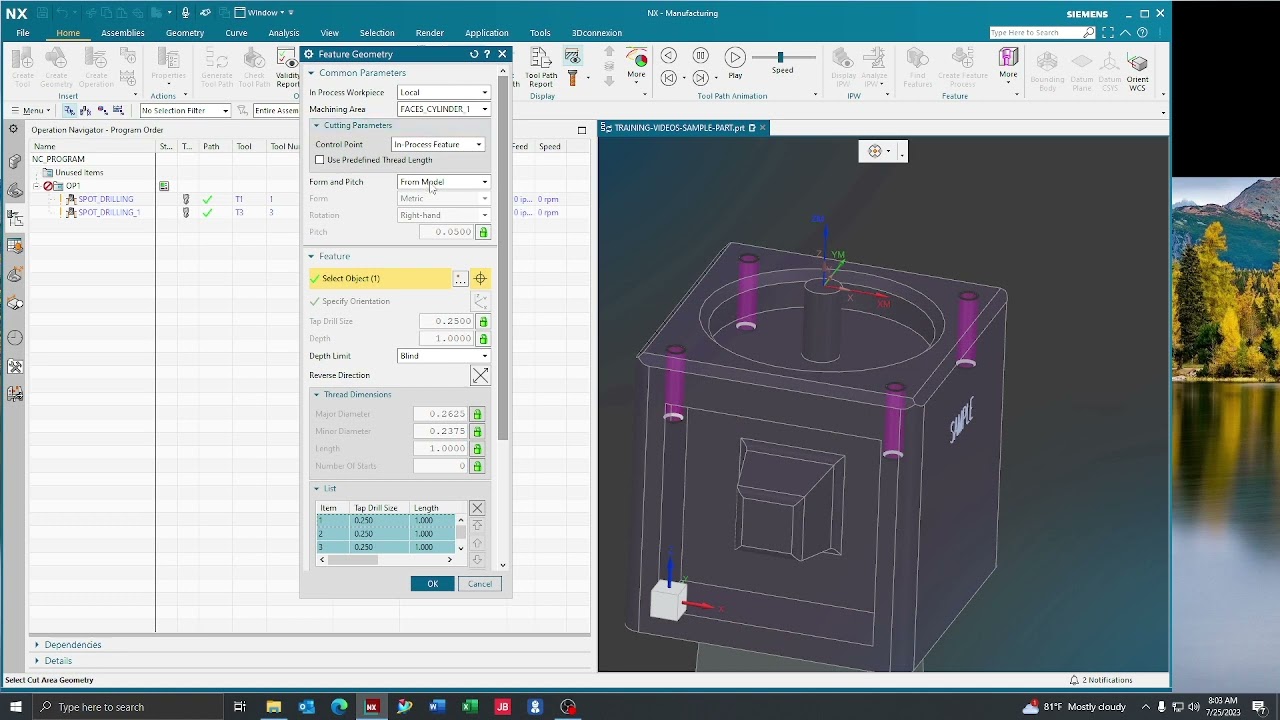 Siemens NX 2206 How To Make A Tapping Operation - YouTube
