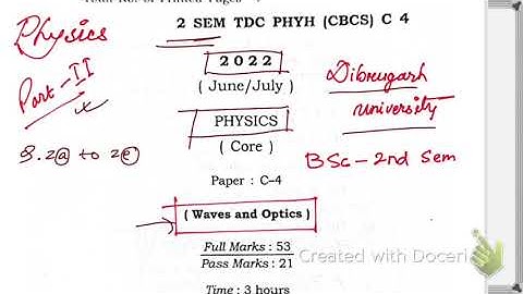 Wave and Optics, Solved question Paper 2022 Dibrugarh University part-2