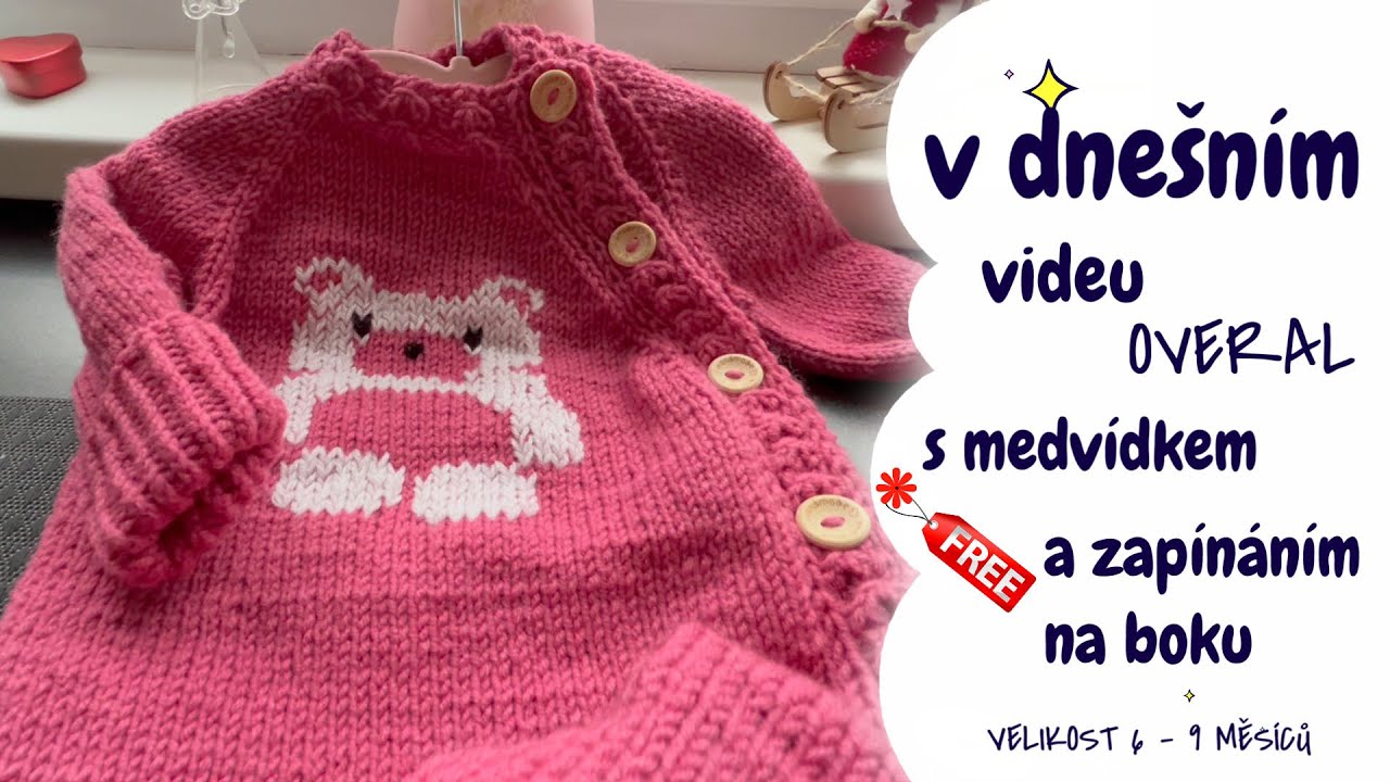 Roztomilý overal s motivem medvídka . Knitting Baby Overalls Free Pattern. Teddy bear.