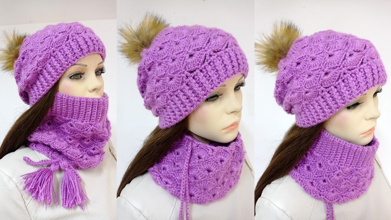 Como tejer el cuello N° 18 UNISEX a crochet en punto ABANICOS paso a paso para damas y caballeros