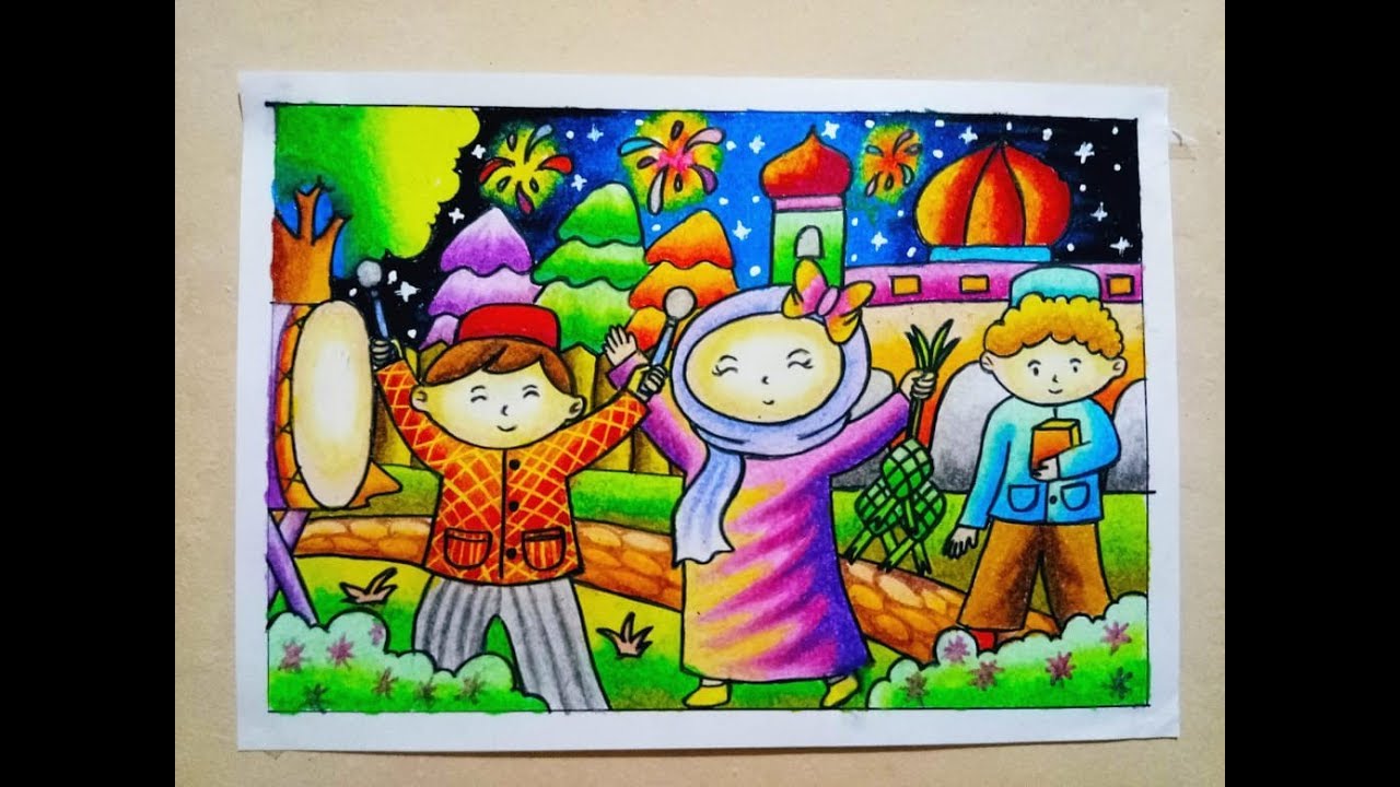  Cara  Mewarnai Gradasi Oilpastel Crayon Idul  Fitri  