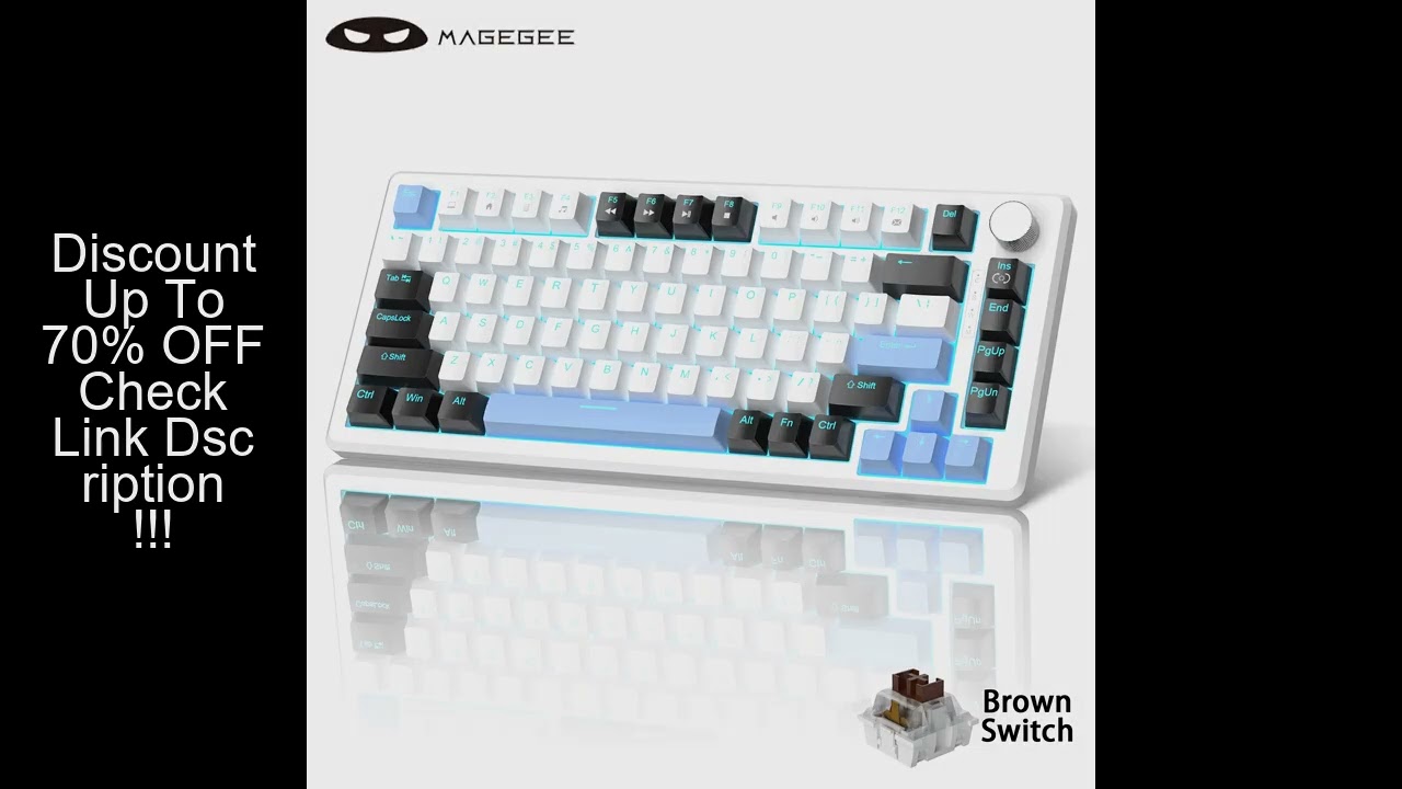 MageGee 75% Mechanical Gaming Keyboard with Knob Control, Compact Blue Backlit Wired Keyboard Black/