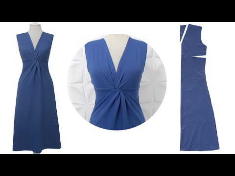 Super Easy Front Twist Dress Cutting and Sewing without pattern - DIY Simple Twisted Front Dress