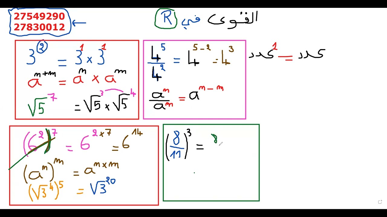 القوى في R ..القواعد ...احلى حصة مع تاسعة اساسي تنساش abonne