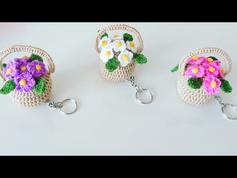 ÇİÇEK SEPETİ ANAHTARLIK MODELİ (tasarım sevilay uysal) /Knitted flower basket key chain model