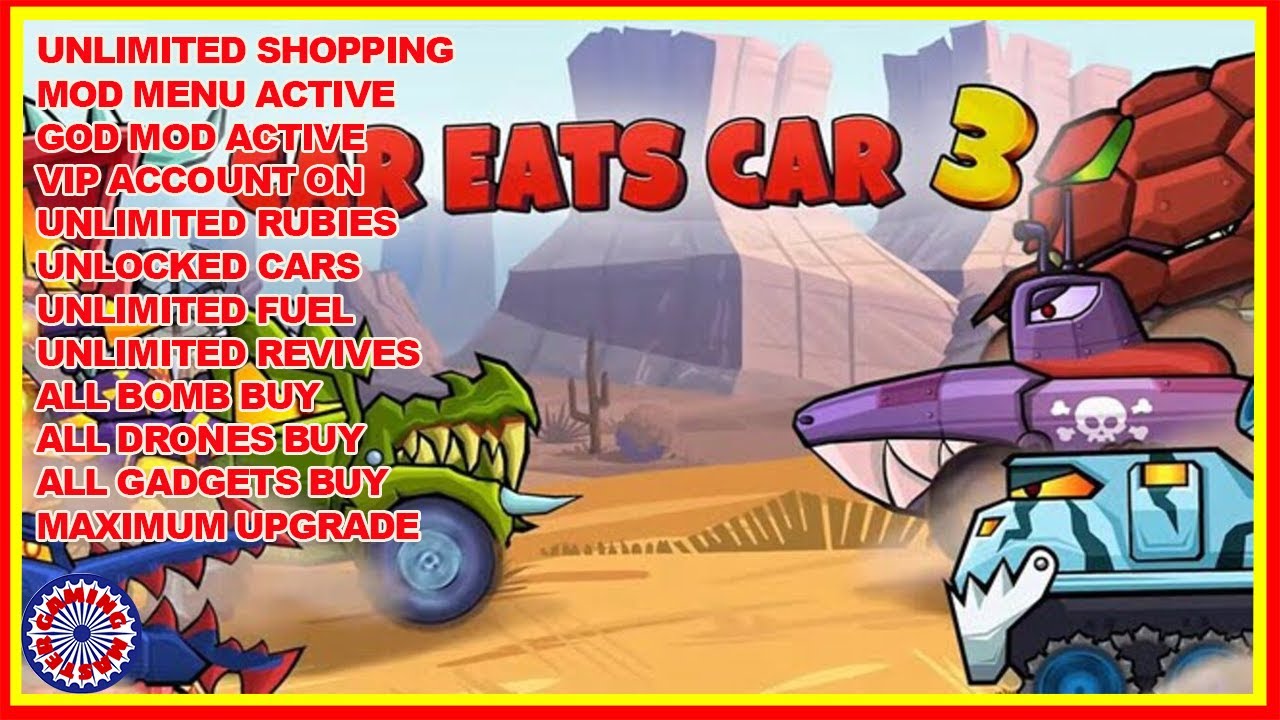 CAR EATS CAR 3 MOD APK v4.0.0 (UNLIMITED SHOPPING/RUBIES/GOD MOD/CARS