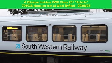 Glimpse inside a Class 701 Arterio (701036) whilst stopping at West Byfleet on a test run - 29/08/23