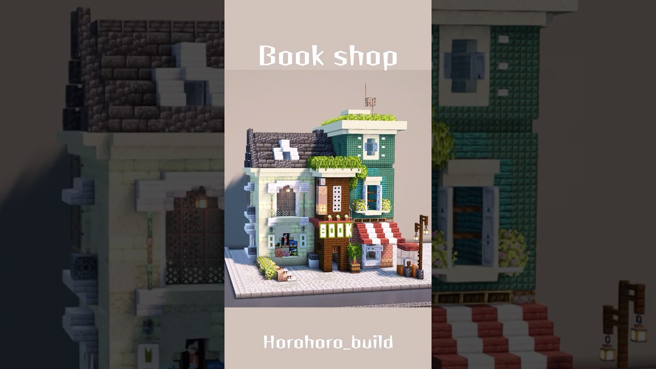 Time-lapse of Book shop 本屋の作り方 Minecraft |マインクラフト|マイクラ建築|Horohoro-minecraft