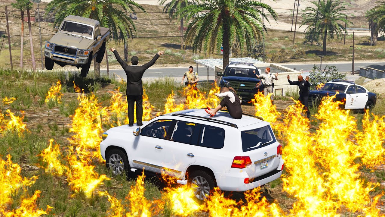 حريق يحاصر عائلة غنية وتفشل الشرطة عن التدخل وراعي الشاص يفزع لإنقاذهم | فلم قراند 5 - GTAV