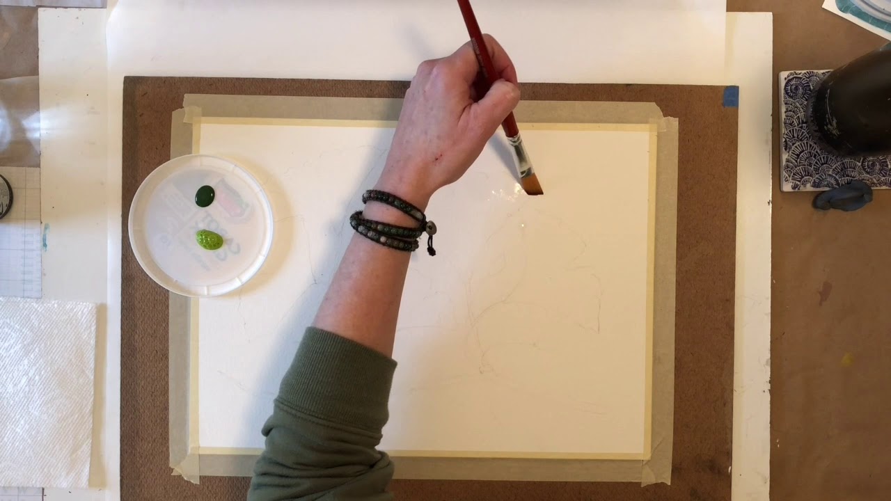 Ginkgo Branch line drawing, acrylic inking and pen work tutorial