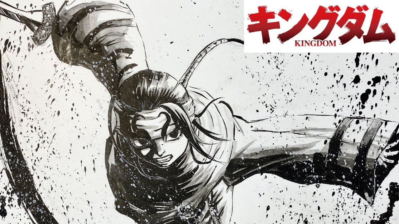 キングダム 飛信隊 副隊長『羌瘣』を筆で描いてみた！【墨絵】 - YouTube