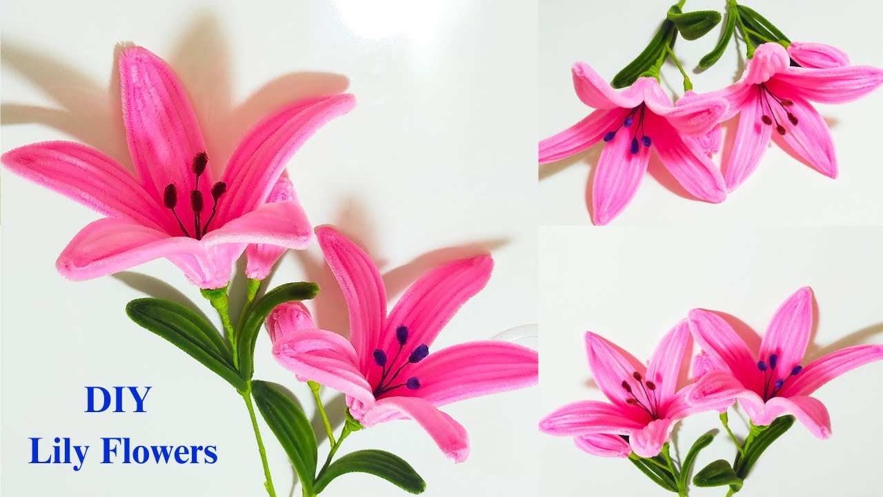 DIY Lily Flowers | Easy way to make beautiful Lily flower with pipe cleaner | Easy Pink Lily Flower