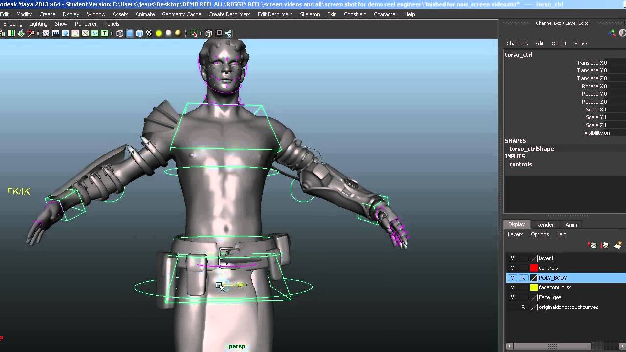joint based face rig and stretch spine with fk ik controls - YouTube