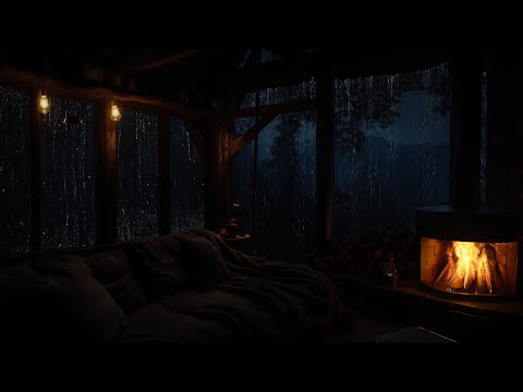 Cozy Cabin With Rain Fireplace Ambience For Deep Sleep Stress Relief And Night Relaxation 