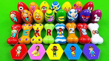 Rainbow SLIME Eggs🌈 Looking Numberblocks, Alphablocks, Cocomelon Mini Eggs, Bones, Hexagonal - ASMR