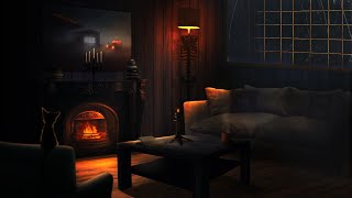 A Quiet Night In | Cozy Fireplace, Rain, Thunder, Book and Coffee Sounds | ASMR Ambience