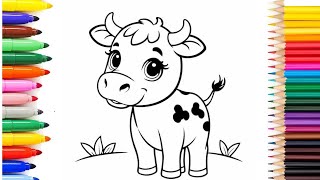 Coloring Cow And Farm House Animals Easy