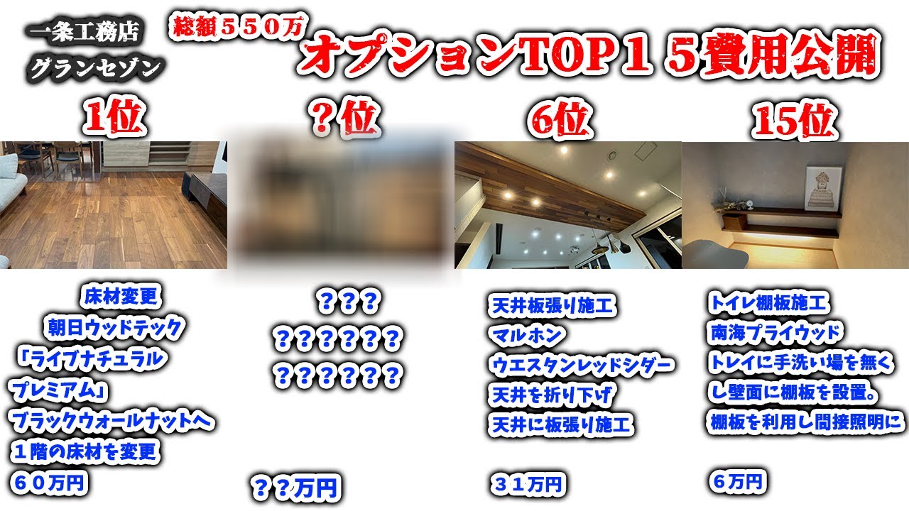 yuuuチャンネルのYouTube動画: 【一条工務店】オプションTOP15オプション費用公開します。