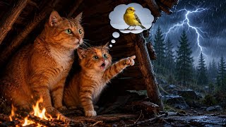 Mother Cat & Kitten Rescue a Tiny Bird During a Rainstorm! 🐦🌧️❤️