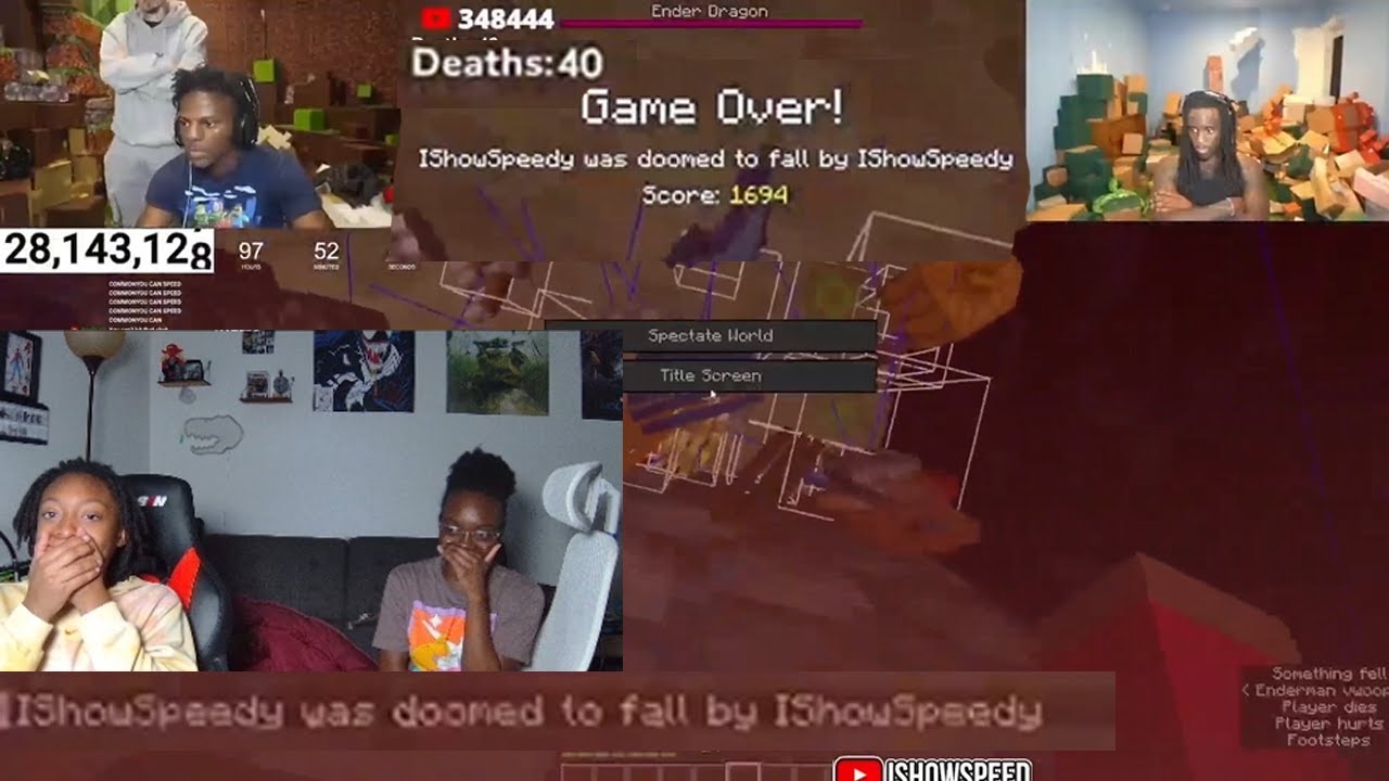 Kai Cenat and IShowSpeed 97 hour Minecraft Death Reaction - YouTube