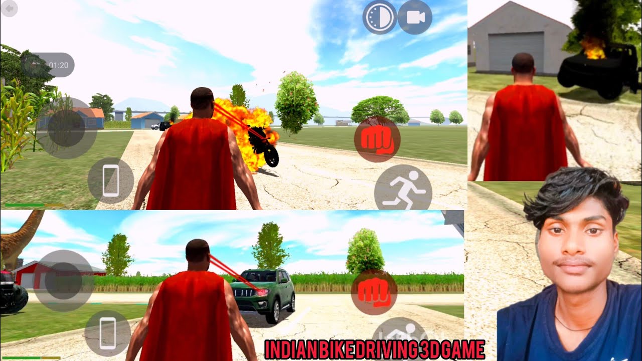 #Video Super Man Vs Fire Car And Monster Jangali-Janvar New Update || Indian bike driving 3d game #