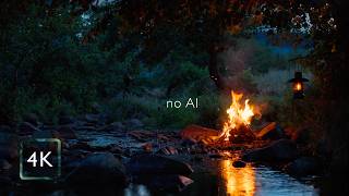 Real Campfire by the Quiet River — Blue Dusk fading into Night | Soothing Nature (4K) screenshot 3