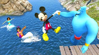 GTA5 Donald duck & Mickey Mouse  vs Aladdin, Genie, Jasmine Jumps fails & Funny Ragdolls ep.49