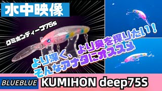 【水中映像】クミホンディープ75S！深場のシーバスもしっかり釣ろう！【シーバスルアー】【ブルーブルー】
